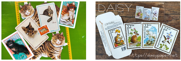 猫コラージュセット＆アメリカ動物切手セット【DAISY】ビンテージ、ヴィンテージ、アンティーク、味紙、紙物