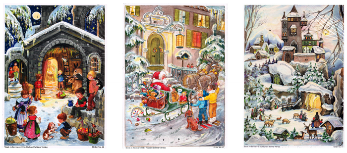 ドイツ製 アドベントカレンダー【ＤＡＩＳＹ】Germany、サンタクロース、トナカイ、クリスマスカレンダー、聖夜、古城、厩