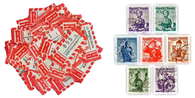 ドイツ郵政の書留ラベル＆オーストリアの民族衣装の女性切手【DAISY】Germany、Austria、アンティーク、ヴィンテージ、ビンテージ、vintage