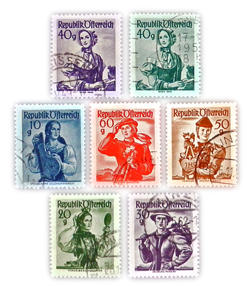 Vintage オーストリア民族衣装の女性切手【DAISY】ヴィンテージ、アンティーク、紙モノ、コラージュ