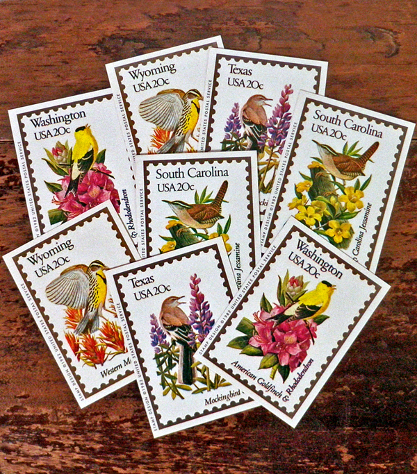 Vintage 鳥切手コレクションカードセット【DAISY】アンティーク、ヴィンテージ、切手カード、コラージュ、ラッピング
