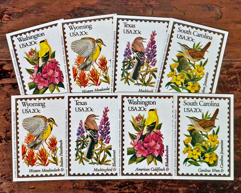 Vintage 鳥切手コレクションカードセット【DAISY】アンティーク、ヴィンテージ、切手カード、コラージュ、ラッピング