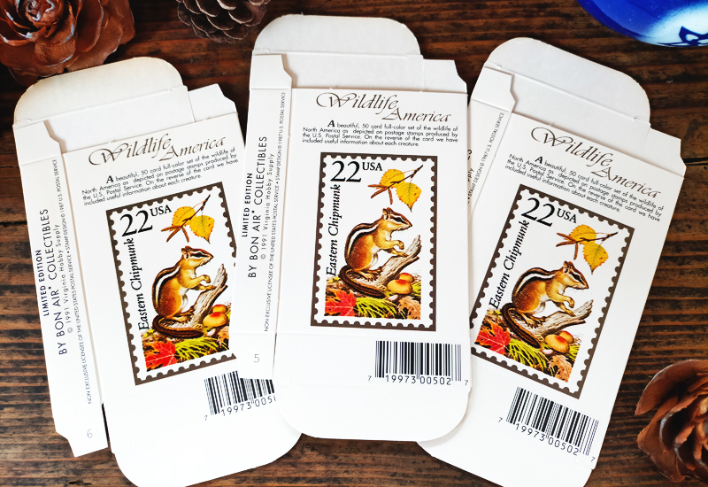 USA リスの切手がデザインされた小箱3個セット【U.S.A.】ヴィンテージ、紙物、味紙