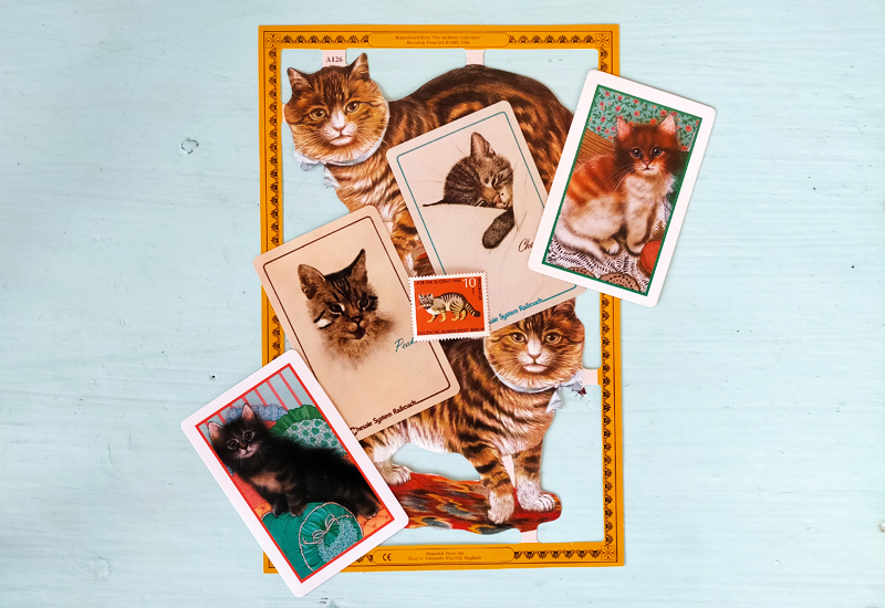 猫ネコCATS！コラージュ6点セット【Germany】【England】【U.S.A.】ヴィンテージ、紙物、味紙
