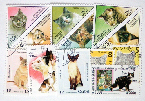 世界の古切手、Vintage、アンティーク、ビンテージ、ヴィンテージ、猫、ねこ、ネコ、CAT