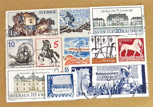 スウェーデン Vintage 切手、Sweden、ビンテージ、古切手、ヴィンテージ、城、船、騎士、馬車