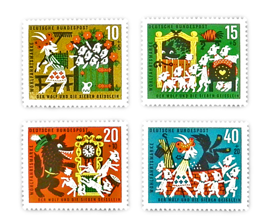 ドイツ童話切手【DAISY】グリム童話、シンデレラ、古切手、ヴィンテージ、アンティーク、狼と７匹の子やぎ