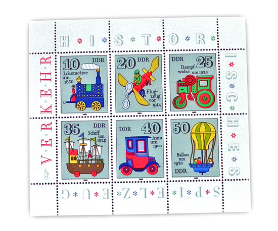 ドイツ未使用切手シート【DAISY】Vintage、古切手、ヴィンテージ、アンティーク、Germany、車、飛行機、気球、乗り物